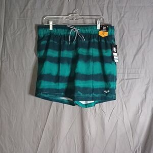 Speedo Men's Green and Black Swim Trunks